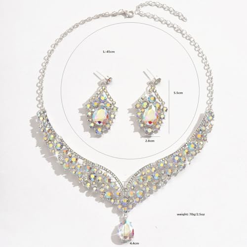 Crowns and Tiaras jewelry sets for Wedding princess birthday party Halloween Prom Pageant Jewelry for Women Crystal Bridal Jewelry Set for women - color: Silver AB