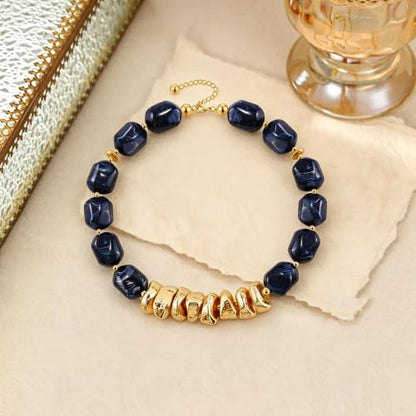 VIBILIA Boho Beaded Chunky Statement Necklace for Women Y2K Summer Jewelry | Boho Handmade Large Resin Bead Strand, Trendy Statement Summer Vacation Holiday Jewelry - color: Oval-Blue