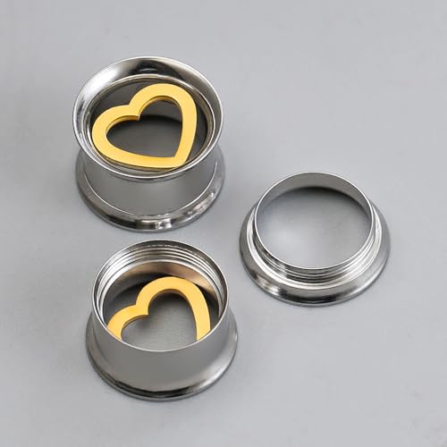ARTFAN Ear Gauges Tunnels - 2PCS Stainless Steel Plugs for Stretched Ears, Cute Heart Ear Plugs Gauges for Women Men, Hypoallergenic Body Piercing Jewelry - size: 5/8inch (16mm)
