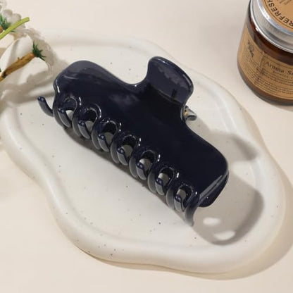 Ivyu 4-Inch Large Rounded Rectangle Hair Claw Clip for Women, Strong Hold | Smooth rounded teeth and a strong spring provide a secure hold for full updos on fine to medium hair. - color: Navy blue