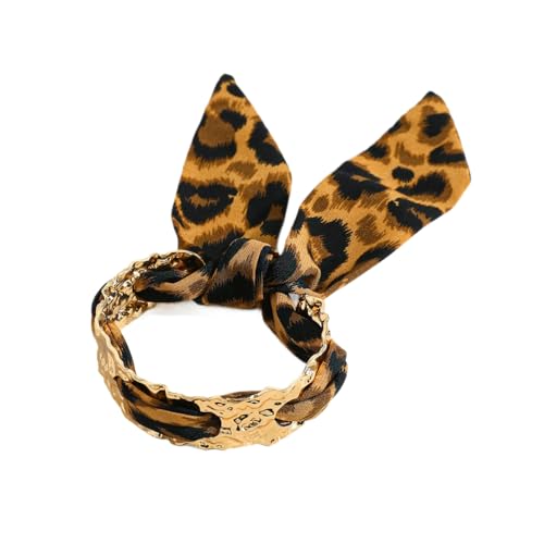 Hammered Gold Metal Silk Scarf Bangle Women,Chunky Fabric Wrapped Open Cuff Bracelet,Boho Ethnic Style Geometric Jewelry, Elegant Statement Wrist - color: Brown