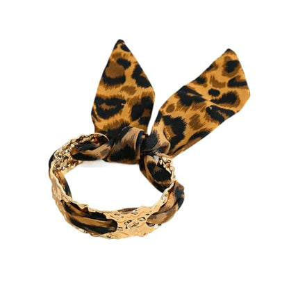 Hammered Gold Metal Silk Scarf Bangle Women,Chunky Fabric Wrapped Open Cuff Bracelet,Boho Ethnic Style Geometric Jewelry, Elegant Statement Wrist - color: Brown