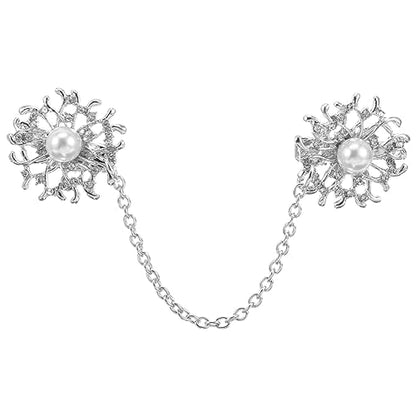 Pearl Sweater Clip for Women:Silver Alloy Cardigan Link Buckle, Retro Collar Brooch for Sweaters, Dresses, Scarves, Jackets, and Coats