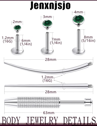 Jenxnjsjo F136 Titanium 20/18/16g Earrings Nose Lip Rings Studs Labret Medusa Tragus Helix Conch Cartilage Piercing Jewelry for Women - color: Green, size: 16g