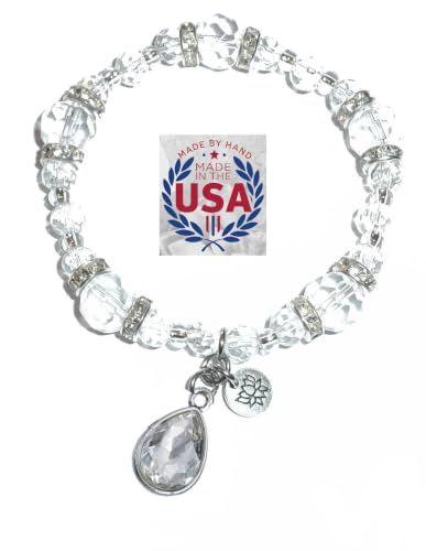 Hidden Hollow Beads Women's Crystal Stretch Charm Bracelet Handmade USA Inspirational Friendship Gift Jewelry for Her - style: Birthstone April