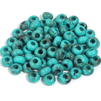150PCS 14x8mm Turquoise Brown Veined Acrylic European Large Hole Rondelle Spacer Beads with Storage Box, Loose Beads for Bracelet Necklace Earring Hair DIY Jewelry Making - color: Turquoise Brown Veined
