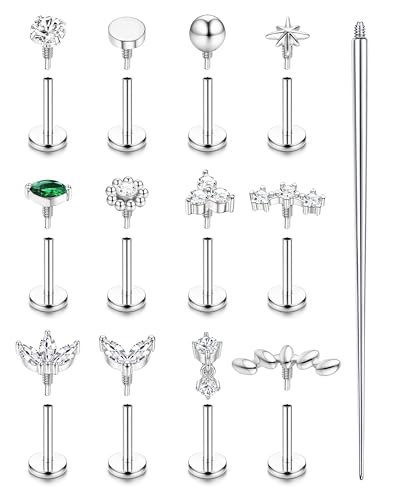 ORAZIO 18G 16G Hypoallergenic Flat Back Earrings Stud Earrings - 316L Surgical Steel Internal Thread Stud Piercing Jewelry for Tragus/Helix/Conch/Medusa/Lip/Labret - Helix Tragus Cartilage Earrings for Women - color: Silver Plated, size: 18g-6MM