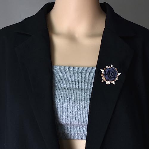 Elegant Rose Flower Brooch Pin for Women Men Wedding Party Gentleman's Essentials Handmade Imitation Crystal Pearl Fabric Flower Lapel Pin Dress Suit Accessories Boutonniere Ideas Gift - color: Blue