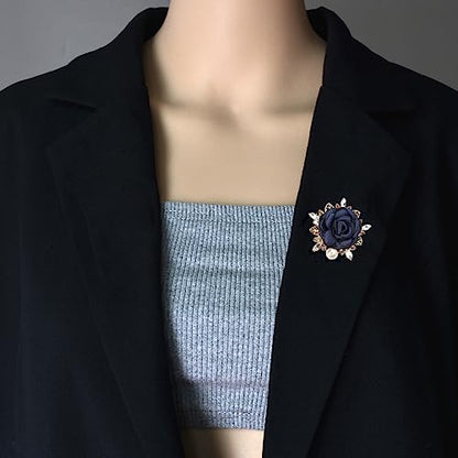 Elegant Rose Flower Brooch Pin for Women Men Wedding Party Gentleman's Essentials Handmade Imitation Crystal Pearl Fabric Flower Lapel Pin Dress Suit Accessories Boutonniere Ideas Gift - color: Blue