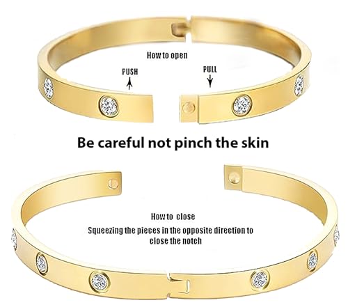 Stainless Steel for Ladies Men Bracelet Bangle Yellow 18k Gold Plated Diamonique CZ stone crystal - color: Gold