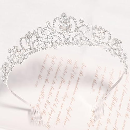 TAROSE Tiaras for Women, Birthday Crown and Sash for Girls | Birthday Sash Sunglasses Outfit, Birthday Gift for Women Girls, Goddess Crown Bride/Halloween/Prom/Party/Costume - color: 1 A. Silver+white