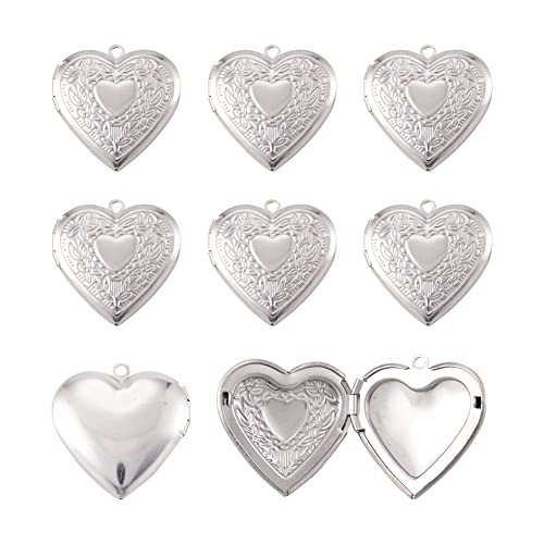 Beadthoven 10pcs Locket Pendants Photo Frame Charms for Necklaces DIY Jewelry Making Personalized Accessories Decoration Supplies - color: Heart with Heart Carved Pattern