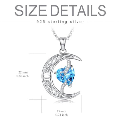 TOUPOP Moon and Star Birthstone Necklace for Women 925 Sterling Silver Celtic Moon Jewelry Birthday Mothers Day Gifts for Mom Wife Her - color: 03-March-Aquamarine