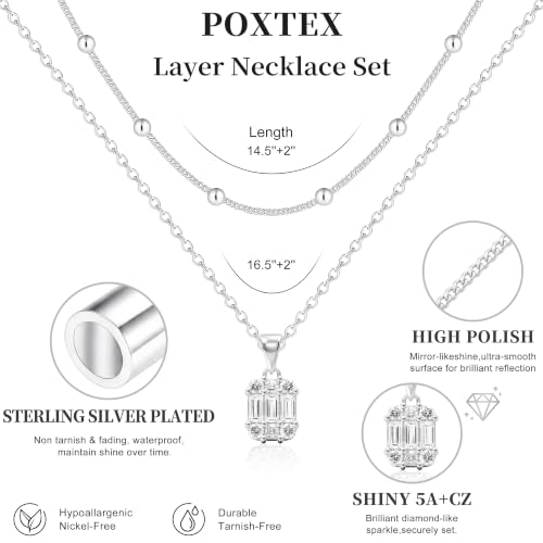 Layered Dainty Necklaces for Women Set, 14K Gold Silver Plated Choker Chain Simple Pendant Necklace Stackable, Trendy Prom Jewelry Gifts for Women - color: Diamond1-Silver