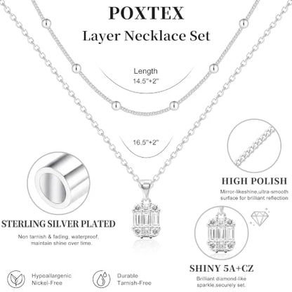 Layered Dainty Necklaces for Women Set, 14K Gold Silver Plated Choker Chain Simple Pendant Necklace Stackable, Trendy Prom Jewelry Gifts for Women - color: Diamond1-Silver