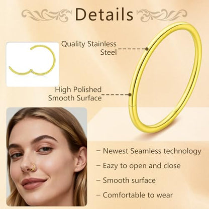 14Pcs Gold and Silver 18G Nose Ring Hoops and 20G Nose Studs Set | 316L surgical steel set with 18G nose hoops and 20G corkscrew CZ nose studs in 1.5/ 2/ 2.5/ 3mm for women and men