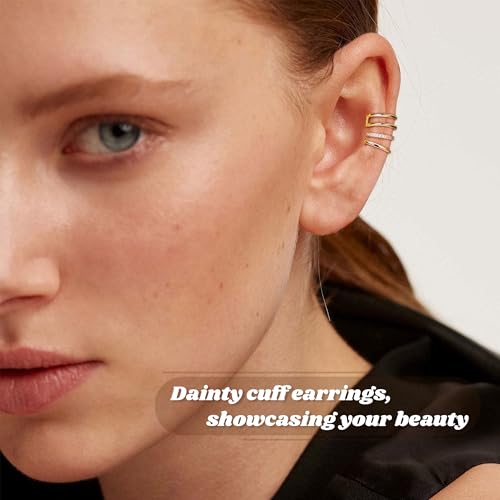 3Pcs 14K Gold Ear Cuff Earrings for Women Adjustable Non Piercing Ear Cuffs Sterling Silver Fake Earrings Clip on Cartilage Earring Ear Cuffs Jewelry - style: Style C-14K Gold