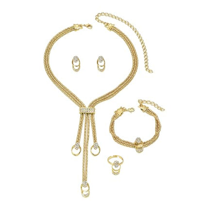 Gold Long Choker Necklace Set 18k Gold Plated Pendant Earrings Necklace Bracelet Set Simple Fashion Chain Jewelry Set For Women - style: 4 pieces