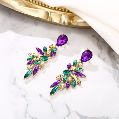 Women's Wedding Bridal Earrings Prom Dangle Earring | Shiny Crystal Teardrop Multi Marquise Cluster for Bride Bridesmaid Bling Jewelry Costume Party Accessories - color: 02-Multicolor Gold-Toned