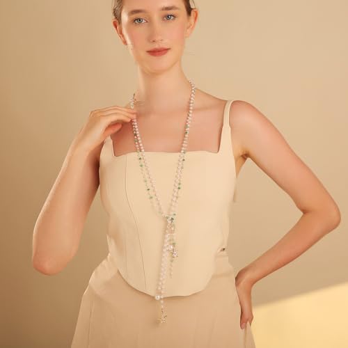 Simulated Pearl Strand Layered Necklace for Women, Multi Strand Long Necklace, Dainty Sweater Necklace for Party Costume Jewelry - style: Shell Starfish