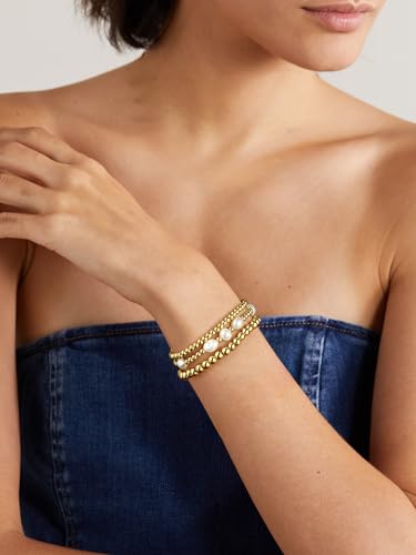 Badu Gold Beaded Bracelets for Women Boho Crystal Multiple Layered Stackable Wrap Bangle Set Paperclip Chain Trendy Jewelry - color: Gold-3Pcs-Pear2