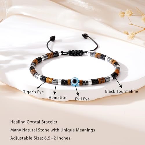 Healing Crystal Bracelet Jewelry Gifts for Women | Triple Protection/Stress Relief/New Beginnings/Good Luck/Empath Protection, Christmas, Birthday - color: Triple Protection-Evil Eye