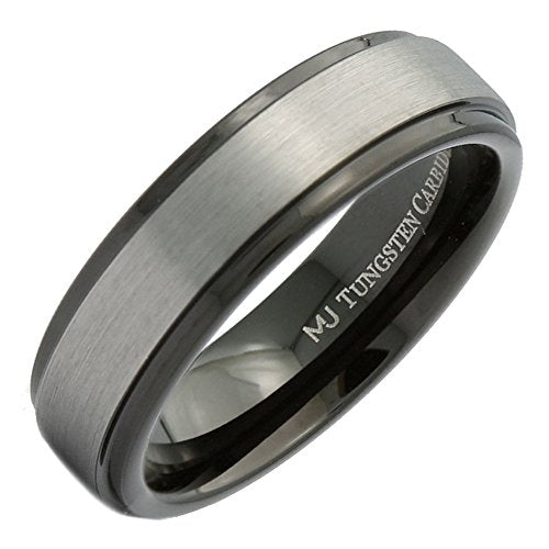 Tungsten Carbide Wedding Bands That Feature Different Finishes and Edge Colors - color: Black/Silver Brushed-6mm