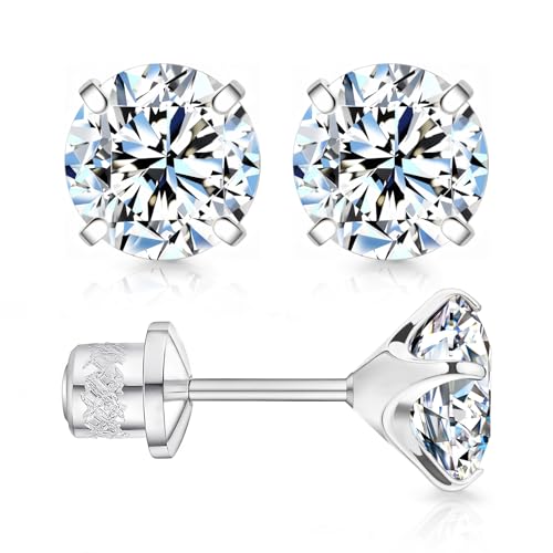 Limerencia Moissanite Stud Earrings, F136 Titanium Screw Back Earrings, D Color VVS1 Clarity Lab-created Moissanite Earrings, Hypoallergenic G23 Pure Titanium for Women Men Sensitive Ears - color: White Gold, size: 6mm