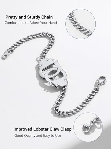 PROSTEEL Trendy Handcuffs Design/Customize Words Ankle Bracelet For Women, 316L Stainless Steel Anklets Silver/Gold/Black Tone, Hypoallergenic, Come with Box - style: B Silver-Bracelet(7.5")
