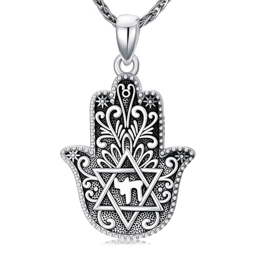 Hamsa Necklace 925 Sterling Silver Evil Eye/Lotus Flower/Star of David/Chai/Yin Yang Hamsa Hand Pendant Jewelry Hand of Fatima Gifts for Women - style: Chai-1