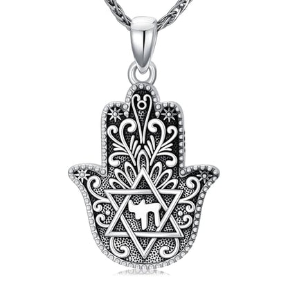 Hamsa Necklace 925 Sterling Silver Evil Eye/Lotus Flower/Star of David/Chai/Yin Yang Hamsa Hand Pendant Jewelry Hand of Fatima Gifts for Women - style: Chai-1