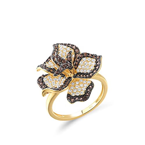 Santuzza Sterling Silver Gemstone Flower Ring for Women - color: [A]Peony-Brown