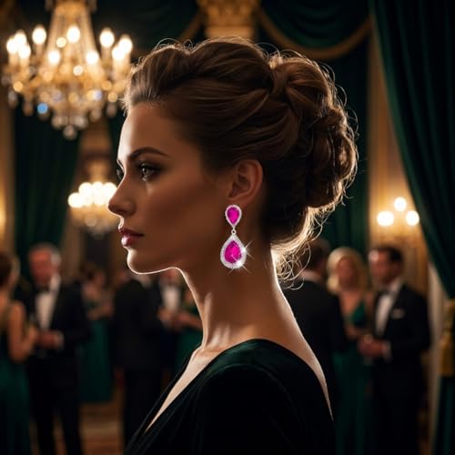 Pink Teardrop Crystal Rhinestone Dangle Earrings for Women | Teardrop crystal design,pink rhinestone dangle,sparkling finish,for bridal wedding formal pageant,elegant women jewelry