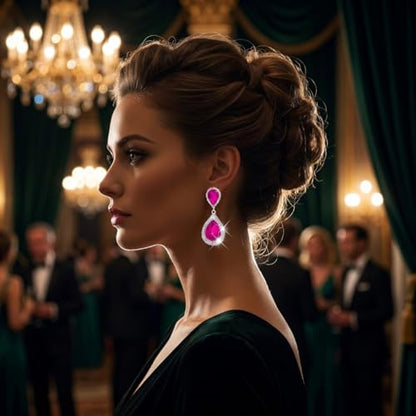 Pink Teardrop Crystal Rhinestone Dangle Earrings for Women | Teardrop crystal design,pink rhinestone dangle,sparkling finish,for bridal wedding formal pageant,elegant women jewelry