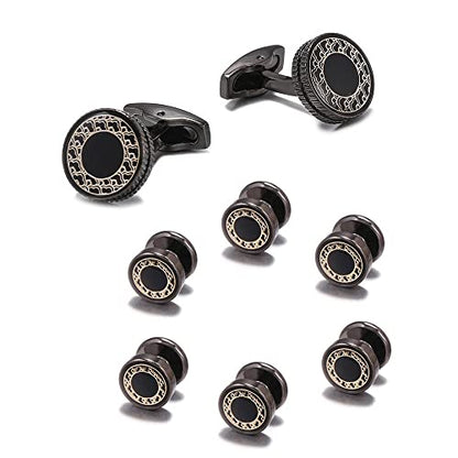 Cufflinks, Black Cufflink Stud 8 Pcs Set Tuxedo Collar Stud 15mm