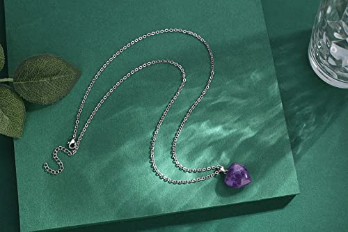 QINJIEJIE Amethyst Necklace Healing Crystals Necklace Purple Heart Gifts | Heart Love Real Crystal Reiki Energy for Women Mothers Day Gift Christmas February Birthday Gifts Purple Necklaces for Women - color: 2- Purple - Amethyst