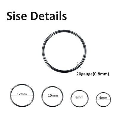 4/8Pcs 20G 18G 16G Nose Rings Hoops Surgical Steel | Nose Seamless Hinged Clicker Segment Septum Lip Rings Conch Tragus Cartilage Daith Rook Piercing Jewelry 6mm 8mm 10mm 12mm - color: Black, size: 20G*(6/8/10/12mm)-8pcs