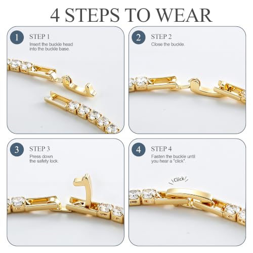 Tewiky Tennis Bracelet 14K Gold/Silver Plated 3mm Cubic Zirconia Tennis Bracelets for Women, Dainty Gold Bracelets for Women Non Tarnish Jewelry - color: Gold
