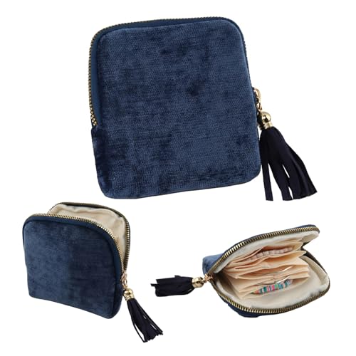 Travel Jewelry Case 5-Layer Soft Velvet Jewelry Organizer Pouch, Anti-Scratch & Portable Soft Jewelrys Bag for Bangle, Bracelets, Large Earrings, Beaded necklace(COLOR:Dark Blue) - color: Dark Blue