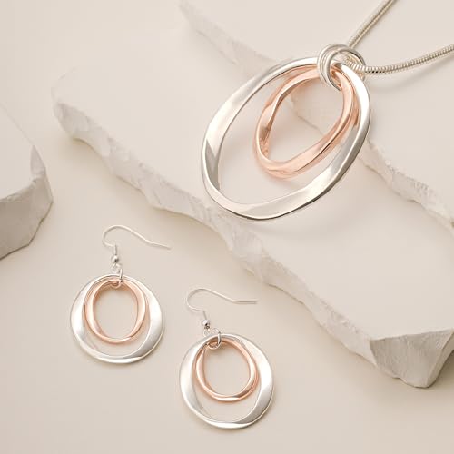 3 Circles Silver Hoop Earrings Necklace Set for Women Geometric Jewelry Set | 925 Silver Hypoallergenic Small Hoop Circle Geometry Textured Finish Minimalist Style Comfortable Wear - style: Gold and Silver Two Hoops