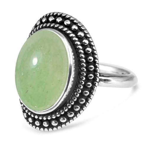 Natural Oval Stone Boho Ring,Retro Antique S925 Sterling Silver Crystal Quartz Gemstone Bohemian Statement Handmade Ring Jewelry for Women Her - color: B01_Dongling Jade