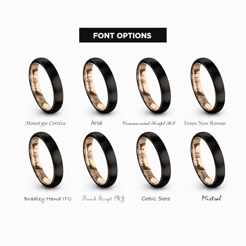 Tungsten Wedding Band Ring 10mm 8mm 6mm 4mm for Men Women 18k Rose Gold Plated Dome Black Grey Brushed Polished - color: 1 Rose Gold Black Tungsten