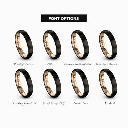 Tungsten Wedding Band Ring 10mm 8mm 6mm 4mm for Men Women 18k Rose Gold Plated Dome Black Grey Brushed Polished - color: 1 Rose Gold Black Tungsten