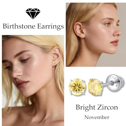 Limerencia Birthstone Screw Back Earrings G23 Implant Grade Titanium Stud Earrings Hypoallergenic Cubic Zirconia Posts Studs Jewelry Gifts for Girls Sensitive Ears - color: November