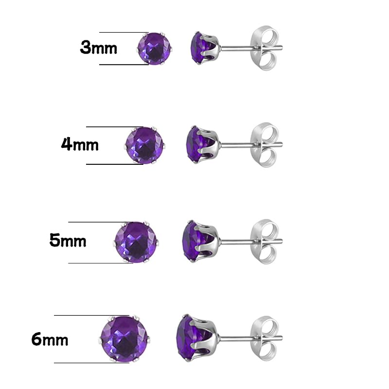 12 Pairs Stainless Steel CZ Stud Earrings for Women, Brilliant Cut Round Cubic Zirconia Stud Earrings, Birthstone Stud Earrings Set - size: 3MM