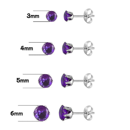 12 Pairs Stainless Steel CZ Stud Earrings for Women, Brilliant Cut Round Cubic Zirconia Stud Earrings, Birthstone Stud Earrings Set - size: 3MM