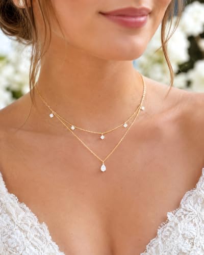 Gold Necklace Stack, Layered Gold Necklaces for Women Jewelry Set | 14K Gold Plated, Separate Chains, Pendant, Dainty, Non Tarnish, Delicate, Chain, Multi, Gift - color: 2 Layer-Dainty Teardrop Gold