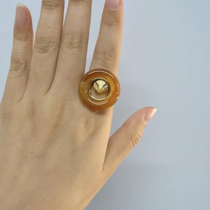 Seashell Starfish Round Circle Open Statement Ring for Women Stainless Steel Sea Star Spiral Conch Scallop Adjustable Rings Boho Resin Geometric Summer Ocean Beach Band Comfort Fit Fashion Jewelry - color: Brown