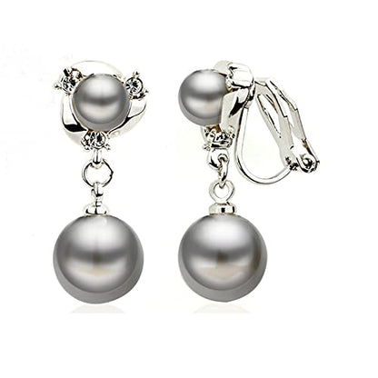 Clip On Earring For Women Pearl Non Pierced Clip Earrings - color: silver gray