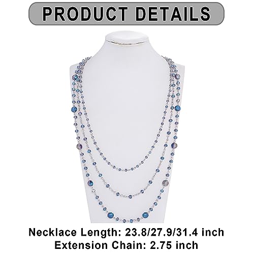 Firstmeet Long Chain Multi Layer Fashion Glass Beads Handmade Necklace for Women - color: Dusk Blue